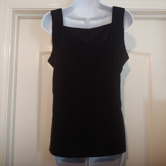 Exclusively Misook Womens Med Black Blue Tone Stripes Stretch Acrylic Shell Tank - Picture 5 of 9